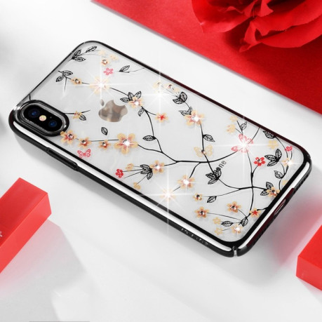 Чехол SULADA Flower Pattern Plating Diamond на iPhone XS / X -черный