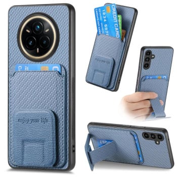 Противоударный чехол Carbon Fiber Card Bag для Realme 14 Pro+ - синий