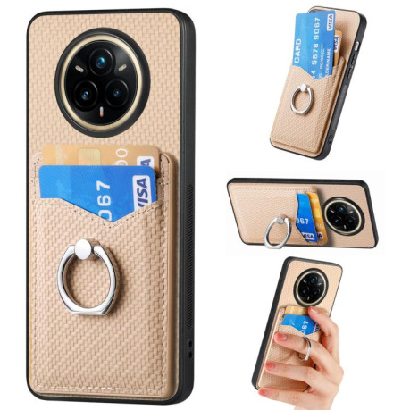 Противоударный чехол Carbon Fiber Card Wallet Ring Holder для Realme 14 Pro+ - хаки