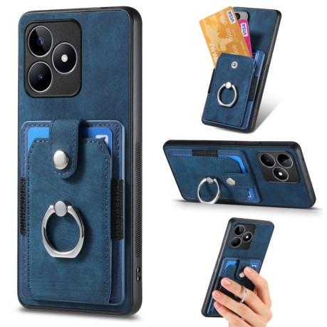 Чехол Retro Skin-feel Ring Multi-card Wallet для Realme C53/C51 - синий