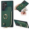 Чохол Cross Leather Ring Vertical Zipper Wallet для Samsung Galaxy S24 Ultra 5G - зелений