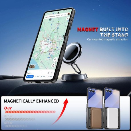 Ударозахисний чохол Transparent MagSafe Magnetic Rotating Ring Holder Samsung Galaxy Flip 7 5G - чорнний