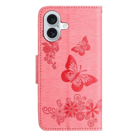 Чохол-книжка Embossed Butterfly для iPhone 16 Plus - рожевий