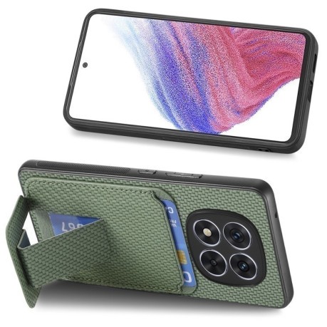 Противоударный чехол Carbon Fiber Card Bag для Xiaomi  Redmi Note 14 Pro+ 5G - зеленый