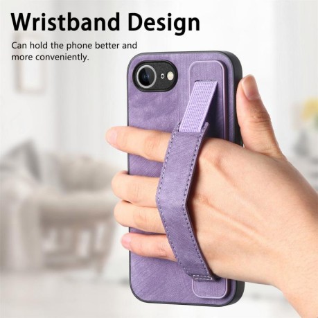 Противоударный чехол Wristband Leather Back для iPhone 16e - фиолетовый
