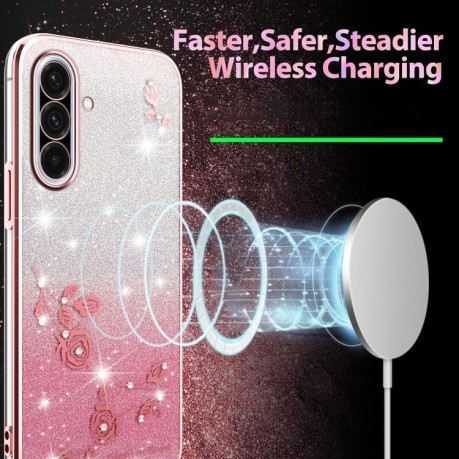 Протиударний чохол Gradient Glitter Flower All-inclusive  для Samsung Galaxy A36 - рожевий