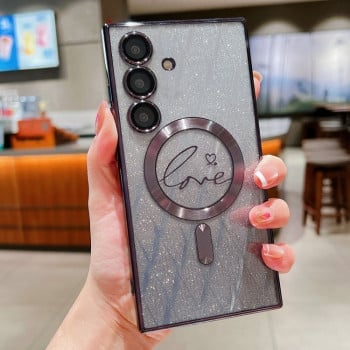 Протиударний чохол Dual-Love Leaves Gradient Glitter MagSafe TPU  для Samsung Galaxy S25 5G - чорний