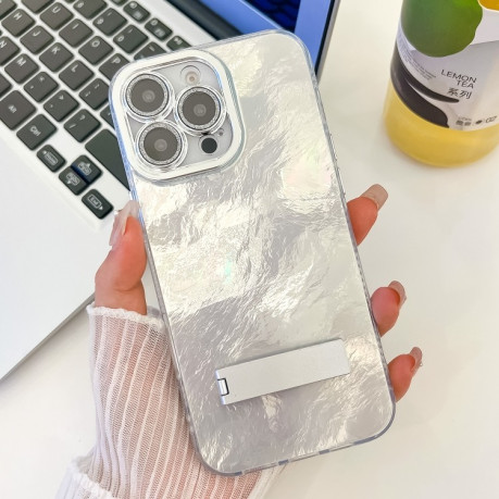 Протиударний чохол Plating Glitter Texture TPU with Lens Film для iPhone 16 Pro - White Tinfoil Texture