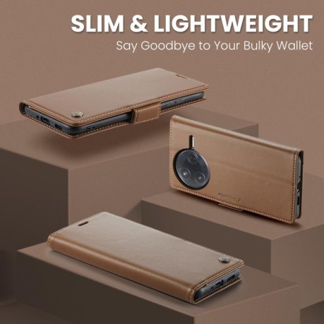 Чохол-книжка CaseMe 023 Butterfly Buckle Litchi Texture RFID Anti-theft Leather для Xiaomi Poco F7 Pro / F7 Ultra - коричневий