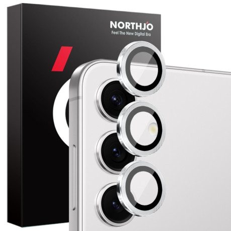 Захисне скло NORTHJO Glitter Camera Lens Protector Tempered Glass Metal Ring для Samsung Galaxy S25 5G - сріблясте