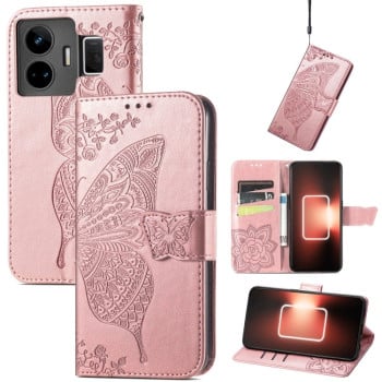 Чохол-книжка Butterfly Love Flower Embossed на Realme GT Neo 5 5G / GT3 5G - рожеве золото