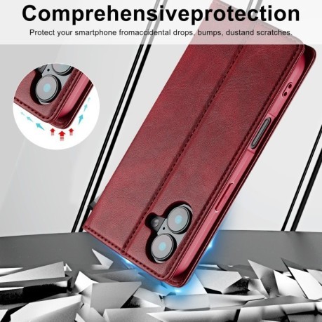 Чехол-книжка LCIMEEKE RFID для iPhone 16 Plus - красный