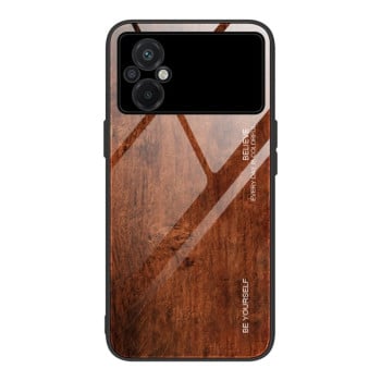 Противоударный чехол Wood Grain Glass на Xiaomi Poco M5 - темно-коричневый