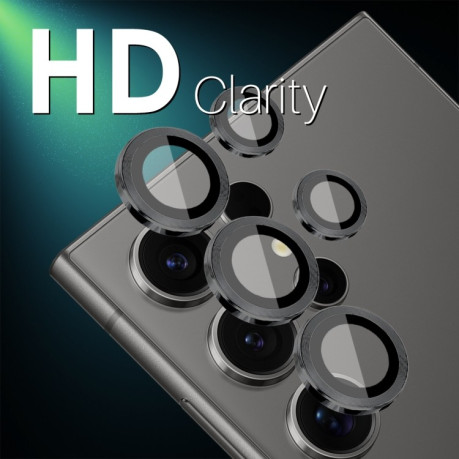 Захисне скло NORTHJO Glitter Camera Lens Protector Tempered Glass Metal Ring для Samsung Galaxy S25 Ultra 5G - чорне
