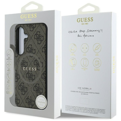 Оригінальний чохол Guess Leather 4G Colored Ring Classic Logo MagSafe для Samsung Galaxy S25 Plus - Brown