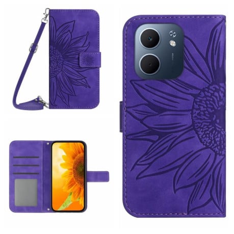 Чохол-книжка Skin Feel з малюнком соняшника на OPPO A5x 4G Global / 5G Global - фіолетовий