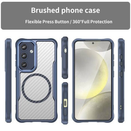 Ударозахисний чохол Carbon Fiber Texture MagSafe Translucent  для Samsung Galaxy S25 5G - синій