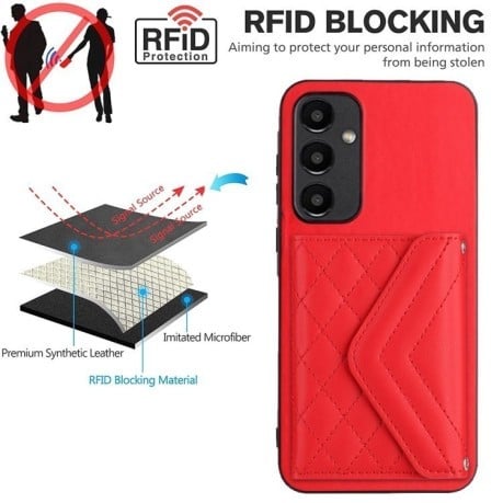 Чехол Rhombic Texture Card Bag RFID для Samsung Galaxy A55 - красный