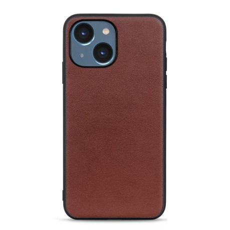 Кожаный чехол Lambskin Texture для iPhone 14 - коричневый