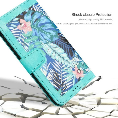 Чехол-книжка Floral Pattern Leather для iPhone 16e - зеленый