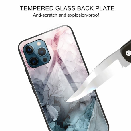 Противоударный стеклянный чехол Marble Pattern Glass на iPhone 13 Pro Max - Abstract Light Pink