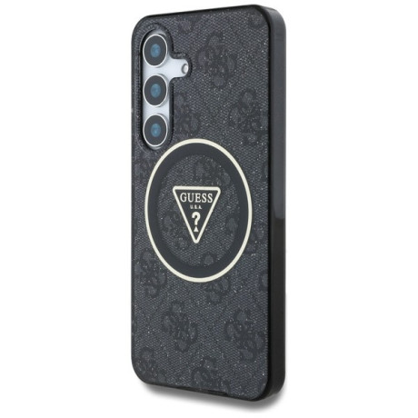 Оригинальный чехол Guess 4G Glitter Triangle Buttons MagSafe для Samsung Galaxy S25 - black