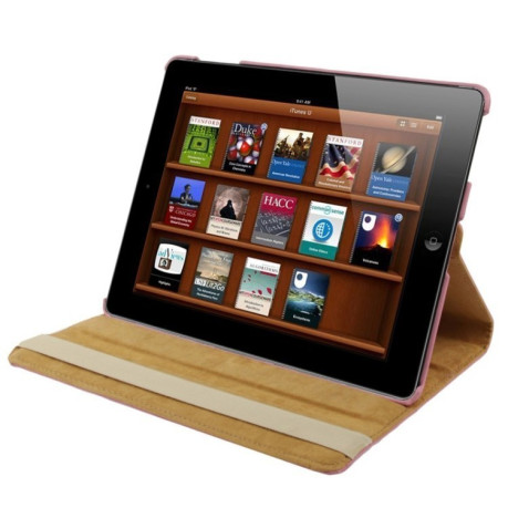 Кожаный Чехол 360 Degree Rotatable Sleep / Wake-up розовый для iPad 4/ 3/ 2