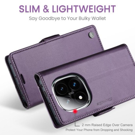 Чехол-книжка CaseMe 023 Butterfly Buckle Litchi Texture RFID Anti-theft Leather для Xiaomi Redmi Note 14 Pro 4G - фиолетовый