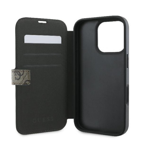 Оригінальний чохол-книжка Guess 4G Metal Logo для iPhone 16 Pro - Brown