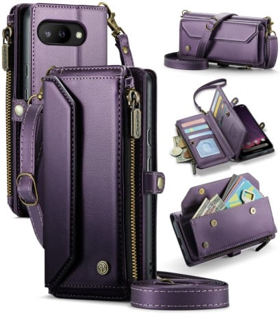 Чехол-книжка CaseMe C36 Card Slots Zipper Wallet RFID Anti-theft Leather для Google Pixel 9a - фиолетовый