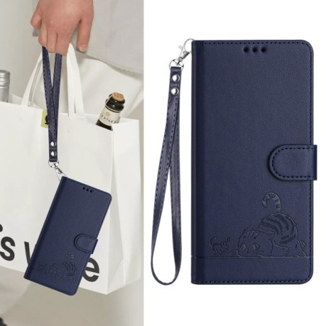 Чехол-книжка Cat Embossing Pattern на Realme GT 7 Pro 5G - синий