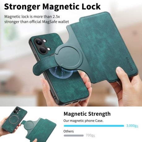 Чехол-книжка CaseNeo MagSafe RFID Anti-theft Retro Leather для Redmi Turbo 5 Max / Poco X8 Pro Max — зелёный