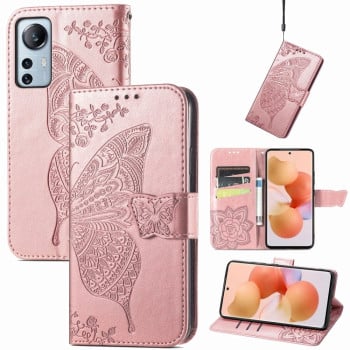 Чехол-книжка Butterfly Love Flower Embossed на Xiaomi 12 Lite - розовое золото