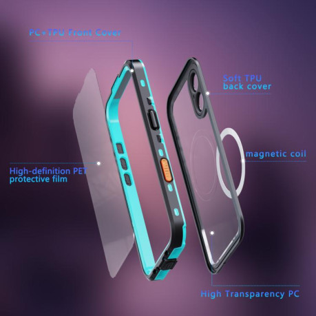 Противоударный чехол RedPepper IP68 Waterproof MagSafe для iPhone 17 - черно-синий