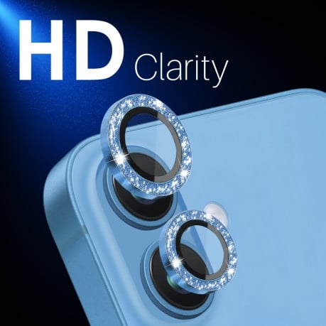 Защитное стекло NORTHJO Glitter Camera Lens Protector Tempered Glass Metal Ring на iPhone 16 / 16 Plus - синее