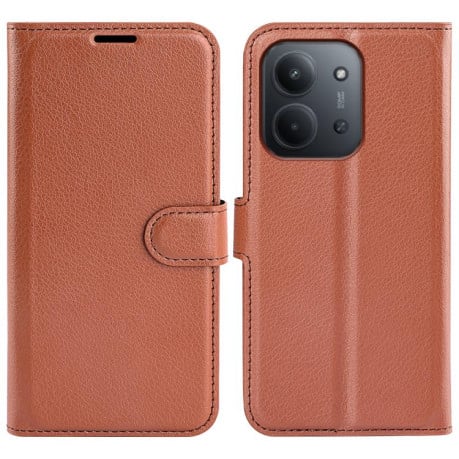 Чехол-книжка с фактурой Litchi и магнитным хлястиком на Xiaomi Redmi 15C 5G / 4G EU 173mm - коричневый