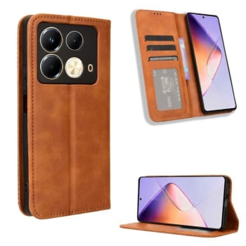Чехол-книжка Magnetic Buckle Retro Crazy Horse Texture на Infinix Note 40 4G - коричневый