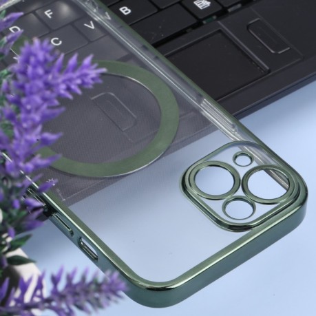 Противоударный чехол MagSafe Electroplating Straight для iPhone 14 - темно-зеленый