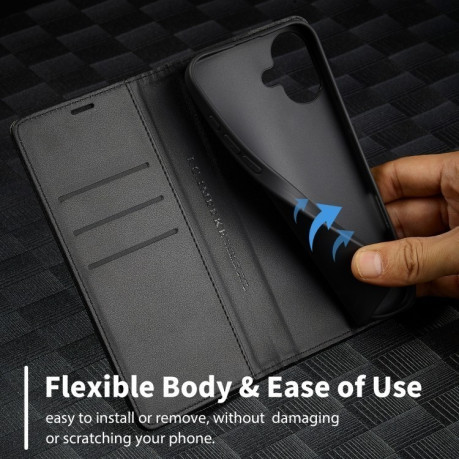 Чехол-книжка LCIMEEKE Carbon Fiber для iPhone 16 - Black