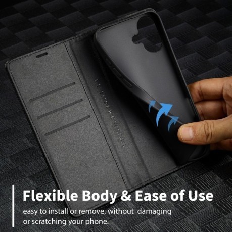 Чехол-книжка LCIMEEKE Carbon Fiber для iPhone 16 Plus - Black