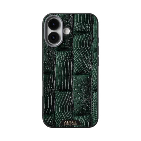Ультратонкий чехол ABEEL Beast Pattern 6D Micro-Embossed MagSafe Genuine Leather на iPhone 17 - зеленый