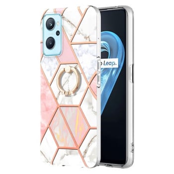 Противоударный чехол Electroplating Marble with Ring Holder для Realme 9i/OPPO A76/A96 - розовый