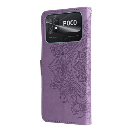 Чехол-книжка 7-petal Flowers Embossing для Xiaomi Poco C40/Redmi 10c - светло-фиолетовый