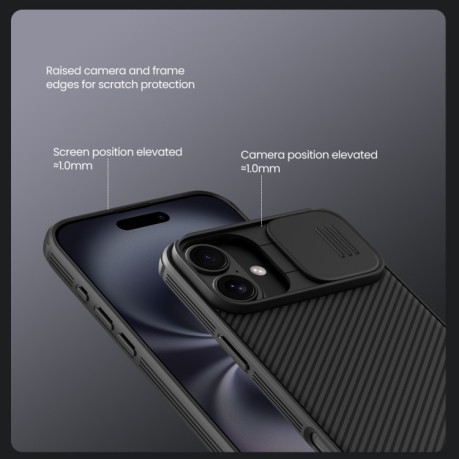 Ударозащитный чехол NILLKIN CamShield Pro на iPhone 16 Plus - синий