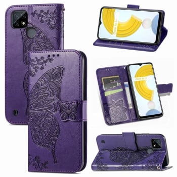 Чехол-книжка Butterfly Love Flower Embossed на Realme C21Y/C25Y - фиолетовый