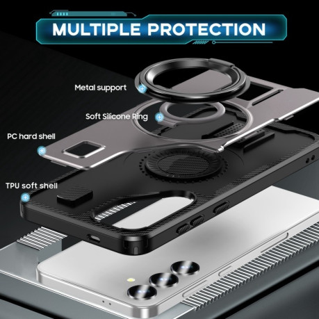 Протиударний чохол Ring Holder Carbon Fiber PC Hybrid TPU  для Samsung Galaxy S25+ 5G - сірий