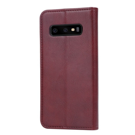 Кожаный чехол- книжка Knead Skin Texture на Samsung Galaxy S10+Plus винно-красный