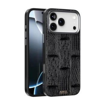 Ультратонкий чехол ABEEL Beast Pattern 6D Micro-Embossed MagSafe Genuine Leather на iPhone 17 Pro - черный
