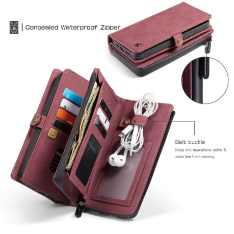 Кожаный чехол-кошелек CaseMe 018 на iPhone 12 mini - винно-красный