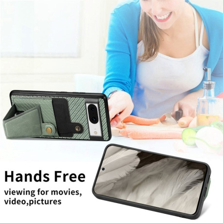 Противоударный чехол Carbon Fiber Wallet Flip Card K-shaped Holder для Google Pixel 8 - коричневый